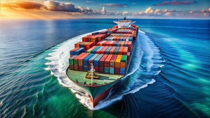 Canvas Print -  aerial view of a large loaded container cargo