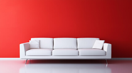 white sofa with red wall background