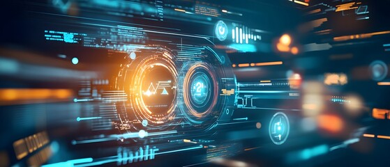 Futuristic Digital Interface with Glowing Lines and Circles.