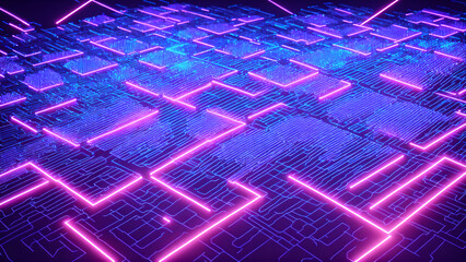 Neon Glimmers in a Futuristic Grid background 3d wallpaper