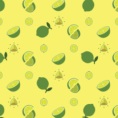 Wall Mural - Green lemon seamless pattern, Farm fresh Sweet lime product emblem for grocery shop, Slides, long and cross sections, and different positions, simple flat vector illustration of vegetables and fruits.