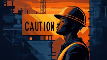 Construction Worker Safety Caution Sign