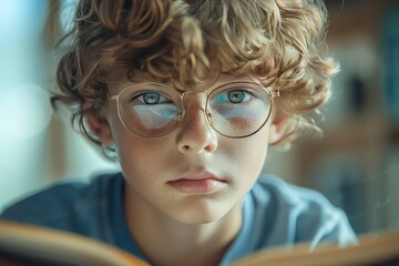 A Young Boy Focused on Reading