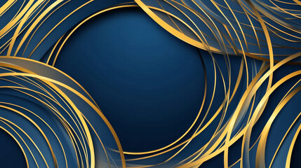 Wall Mural - Golden circles and lines, layered and overlapping, against a deep blue background.  Perfect for advertisements, posters, templates, or business presentations.