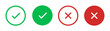 © Esther_Design - Check mark, tick and cross brush signs, green checkmark OK and red X icons, symbols YES and NO button for vote, decision, election choice, web