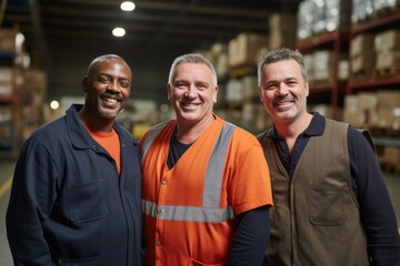 Wall Mural - Portrait of a middle aged group of diverse warehouse workers