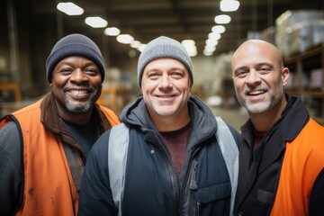 Wall Mural - Portrait of a middle aged group of diverse warehouse workers