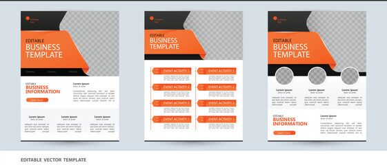  business finance conference real estate online live meeting seminar flyer brochure booklet poster template layout in orange color. vector background for event agenda schedule project timetable