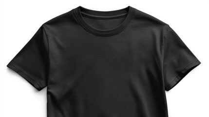 A black shirt is laying on a white background