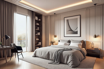 Wall Mural - photo of a modern apartment bedroom with designer interior and furniture, luxury interior architecture design idea