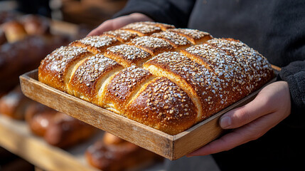 Wall Mural - pair of volunteer hands offering bread to a homeless man in need. This image symbolizes kindness, generosity, and compassion, representing the essence of charity, hope, and humanity in difficult times