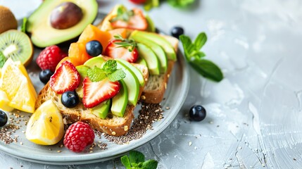 Sticker - Avocado toast with berries and fruit.