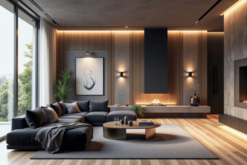 Wall Mural - photo of a modern living room with designer interior and furniture, luxury interior architecture design idea