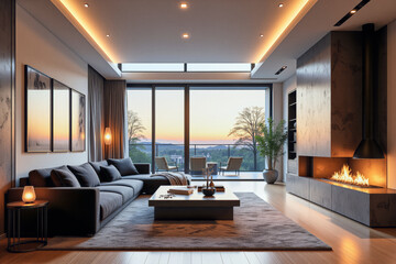 Wall Mural - photo of a modern living room with designer interior and furniture, luxury interior architecture design idea