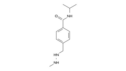 Poster - procarbazine molecule, structural chemical formula, ball-and-stick model, isolated image chemotherapy medication