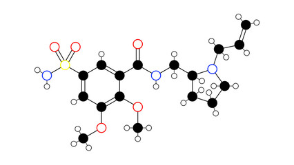 Sticker - veralipride molecule, structural chemical formula, ball-and-stick model, isolated image typical antipsychotic