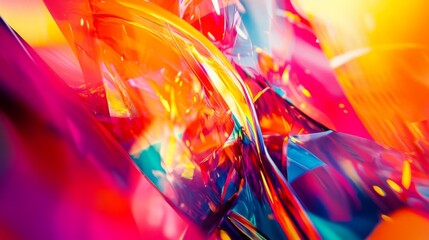 Aufkleber - Close-up of an abstract background with a burst of bright, neon colors and geometric patterns, creating an energetic and contemporary visual effect.