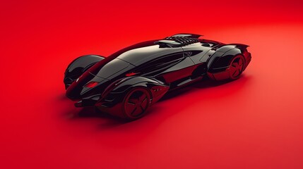 Wall Mural - A black futuristic sports car on a red background.