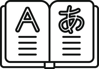 Canvas Print - Open book icon with different alphabets and lines for translation, ideal for language learning resources