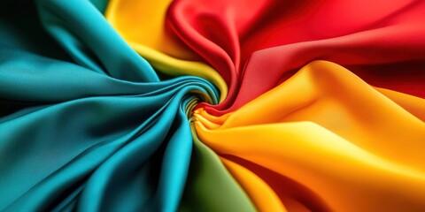 Vibrant fabric swirl showcasing a blend of colorful textiles. Perfect for background, design, and artistic projects.