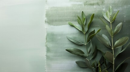 Canvas Print - Green leaves against a green painted background.