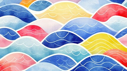 Wall Mural - Abstract Watercolor Painting of Multicolored Wavy Hills