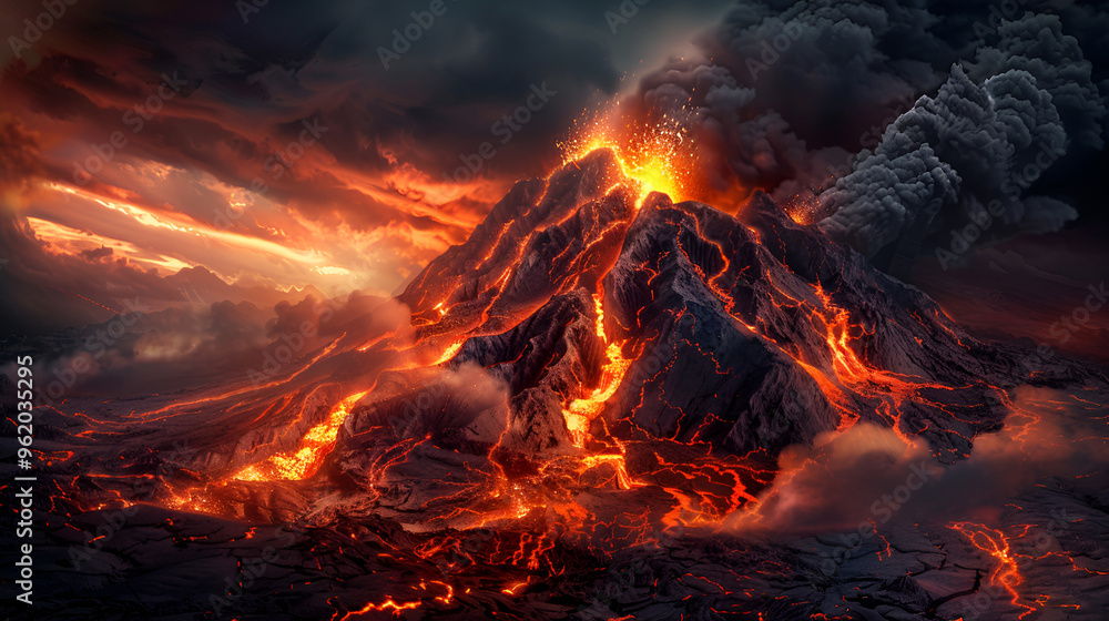 Fiery Inferno: A mesmerizing eruption of molten lava and ash ...