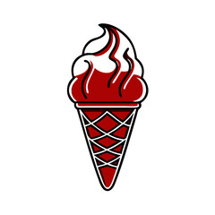 Classic ice cream cone topped with rich red and white swirled ice cream, symbolizing sweet summer treats