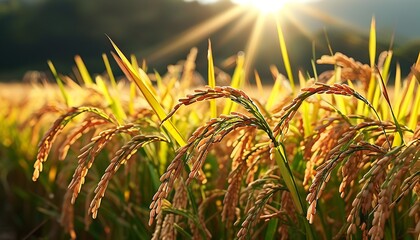 The rice in the sun swayed in the breeze, showing the scene of a bumper harvest and the harmonious beauty of nature.