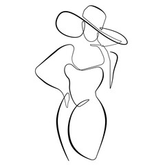 Wall Mural - Woman Elegant Silhouette Line Art Drawing. Female Figure Creative Contemporary Abstract Line Drawing. Beauty Fashion Female Body, Elegant Vector Minimalist Design for Fashion Design, Wall Art, Prints