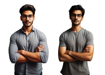 A young Indian man with arms crossed stands confidently | Transparent background