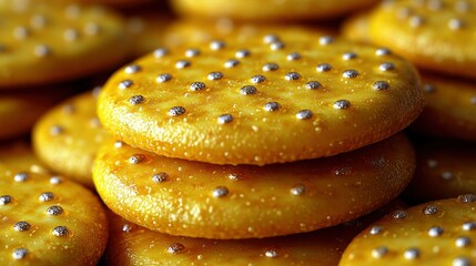 Close-Up of Stacked Golden Crackers with Silver Sprinkles