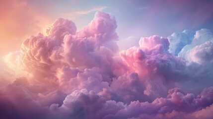 Wall Mural - The sky is filled with fluffy clouds of different colors, creating a dreamy