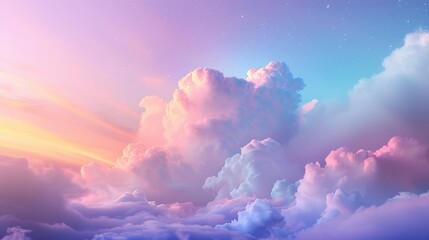 Wall Mural - The sky is filled with fluffy clouds and a beautiful sunset