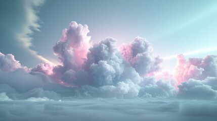Wall Mural - A sky full of pink clouds with a blue sky in the background