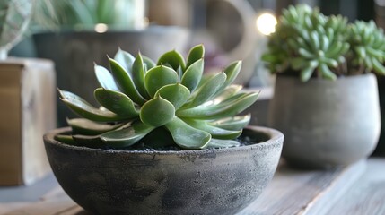 Poster - Succulent interior design with a concrete flower pot