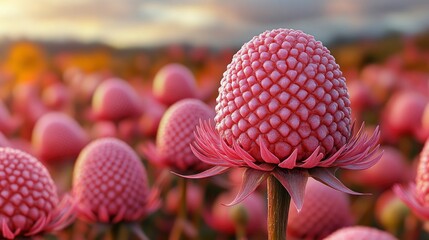 Sticker - Pink Flower Field at Sunset