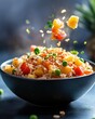 © Vee - Vibrant rice dish with colorful vegetables and pineapple, garnished with herbs for a fresh and appetizing presentation.
