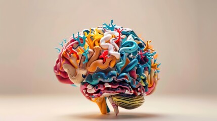 Wall Mural - A colorful and abstract brain sculpture made of various materials, with intricate details and textures.