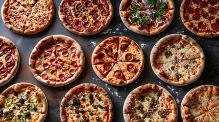 Delicious pizza selection featuring tasty varieties isolated against a simple background