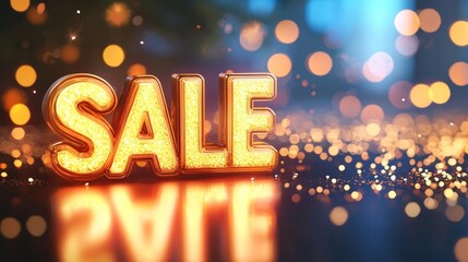 Bright and festive sale sign with sparkling lights, perfect for advertising and promotions in retail or online shopping.