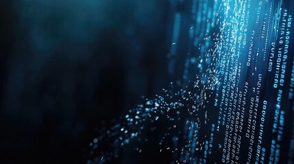 Abstract digital background featuring floating binary code, representing technology, data, and innovation in a futuristic style.