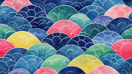 Poster - Abstract Watercolor Pattern of Interlocking Semi-Circular Shapes