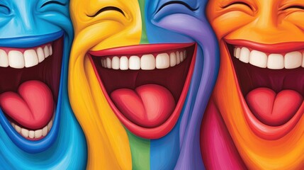 Sticker - Three colorful faces with their mouths open and tongues sticking out, AI