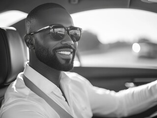 Professional Man in Car Sunglasses Suit