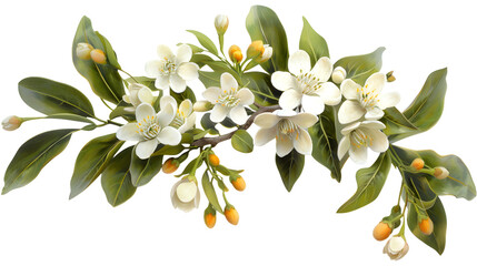 fragrant neroli blossom on orange tree branch - fresh citrus bloom with white flowers in garden