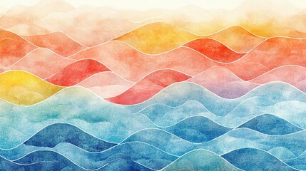 Sticker - Abstract Watercolor Painting of Interlocking Wavy Lines in Gradual Colors