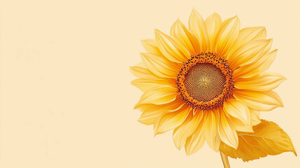 Wall Mural - Sunflower illustration on light beige background