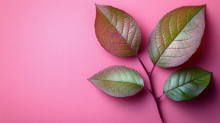 Poster - Green and Red Leaves on Pink Background