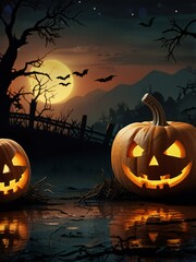 Wall Mural - halloween background with pumpkins